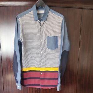 TOMORROWLAND Men's Striped Blue and Yellow Shirt